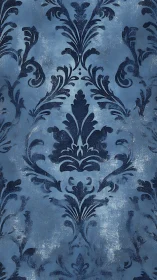 Weathered blue damask pattern with softly aged charm.