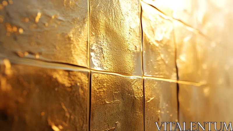 Close-up of Textured Golden Tiles with Warm Lighting, Abstract Style.