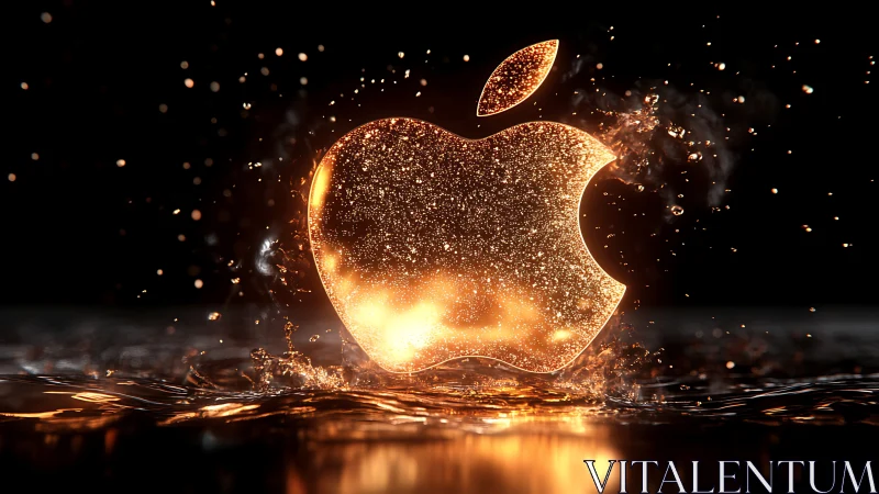 Glowing metallic logo rises from reflective liquid surface