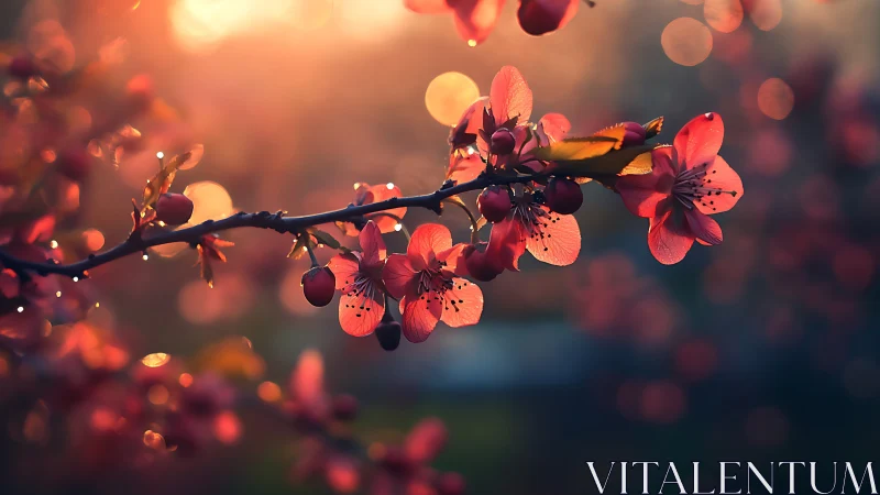 Flowering branch photographed against diffused backlighting with bokeh effect