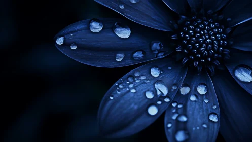 Blue flowers with water droplets against dark background