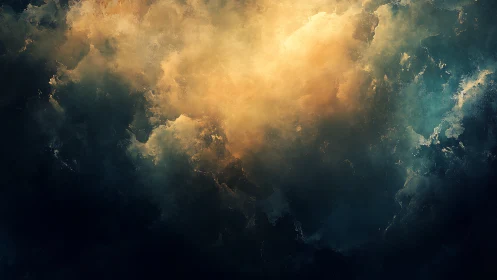 Digital painting nebula cloudscape with luminous core focus.