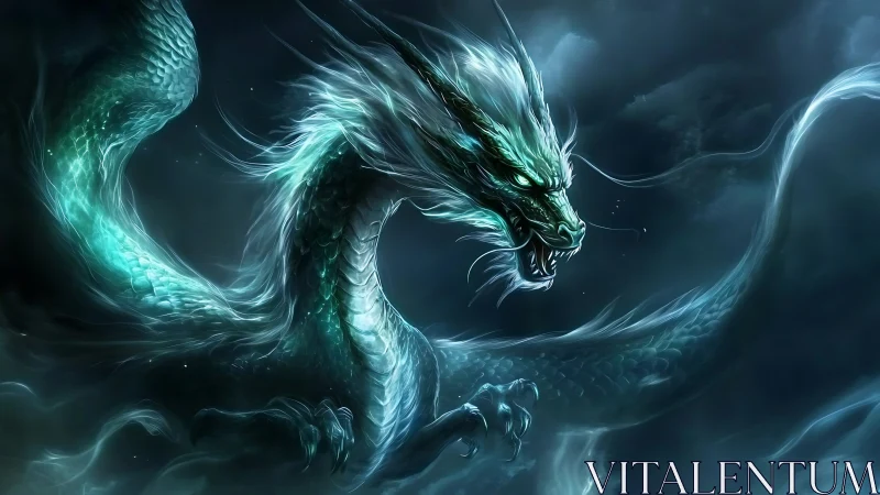 Serpentine aquatic dragon rendered in luminous cyan tones.