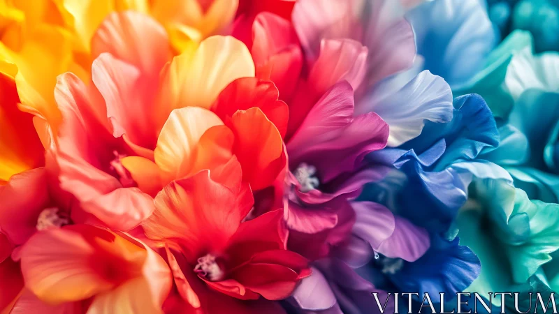Rainbow Gradient Floral Arrangement With Blurred Petals.