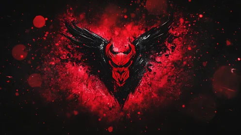Crimson-winged emblem bursting through the dark night sky.
