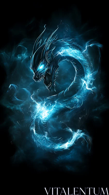 Stormborn specter serpent coils in crackling azure flame.