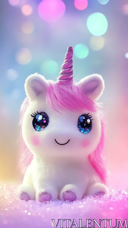 Stargazing plush unicorn beams under candy nebula lights