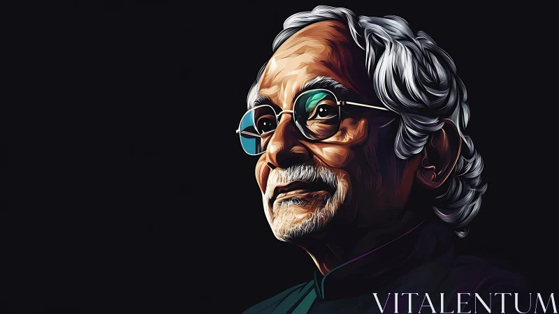 Elderly man in glasses rendered as high contrast digital portrait