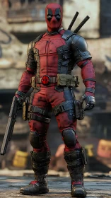 Red-armored masked mercenary in tactical urban stance.