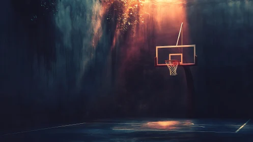 Lonely hoop waits in a sun-drenched corner of the court