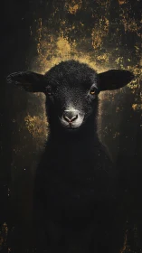 Black lamb portrait rendered against textured gold chiaroscuro