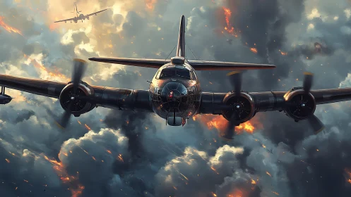World War II bomber rendered in dynamic digital combat scene