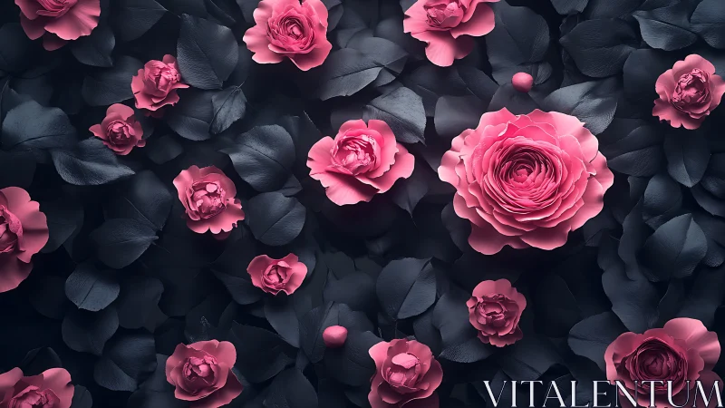 Neon Garden Blooms: Roses Luminous Against Midnight Foliage.