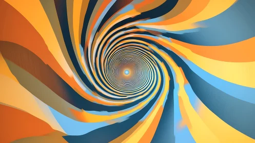 Radial vortex spiral with layered orange and blue bands converging inward