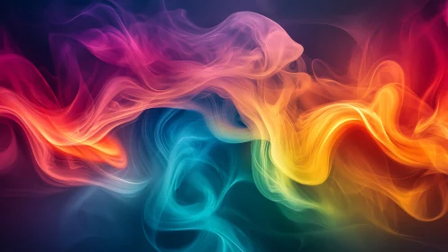 Colored light wisps form layered, flowing abstract bands