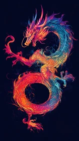 Bicolored serpentine dragon forming a loop on dark field.