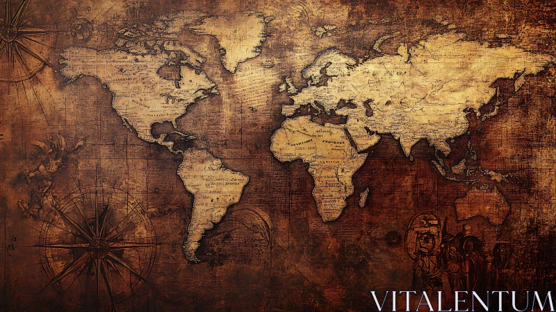 Vintage sepia world map glows with warm explorer nostalgia