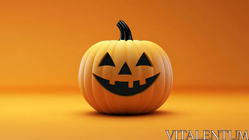 Orange jack o lantern with carved face on plain background.
