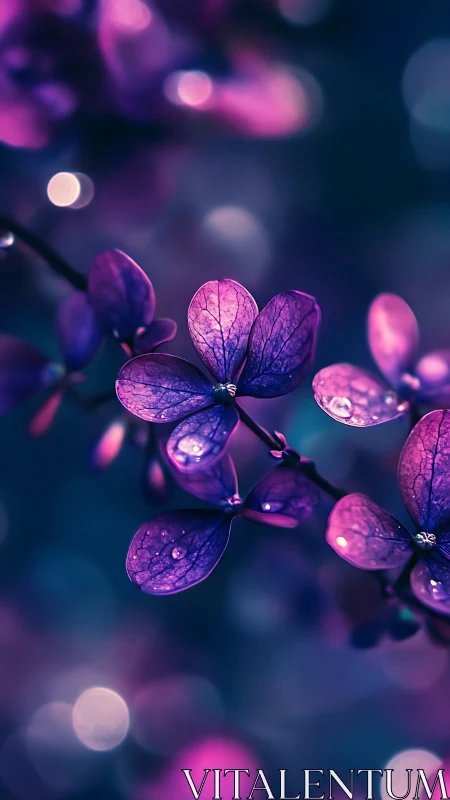 Purple translucent flower petals with bokeh lighting effects