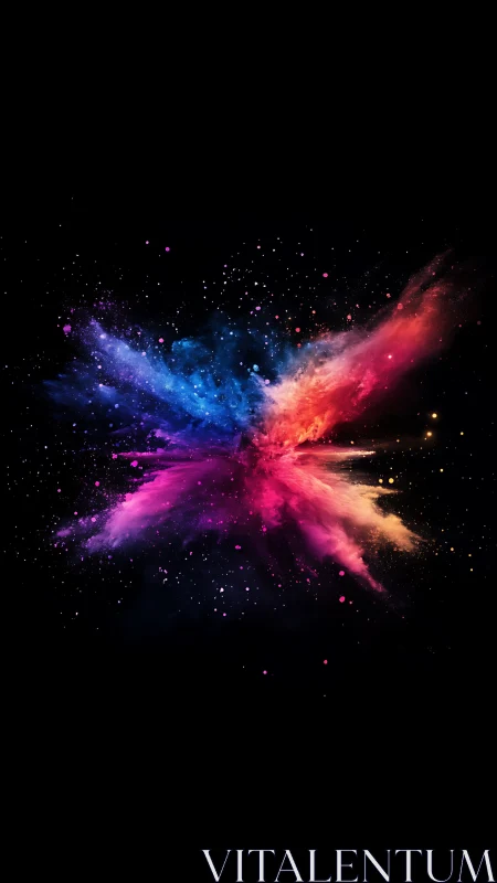 Vibrant cosmic color explosion spreads across deep black void