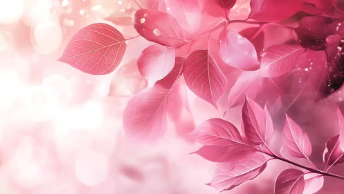 Pink foliage glows through soft bokeh light haze.
