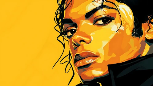 Bold angular portrait in warm geometric vector planes.