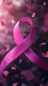 Pink Awareness Ribbon with Petal Bokeh Composition.