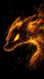 Volumetric fiery dragon silhouette rendered in glowing particle flow