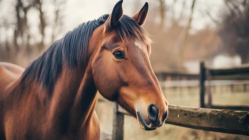 Chestnut horse portrait with shallow depth of field and bokeh