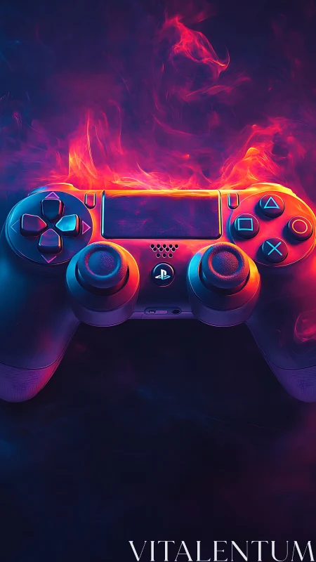 PlayStation Controller with Fire and Neon Lighting.