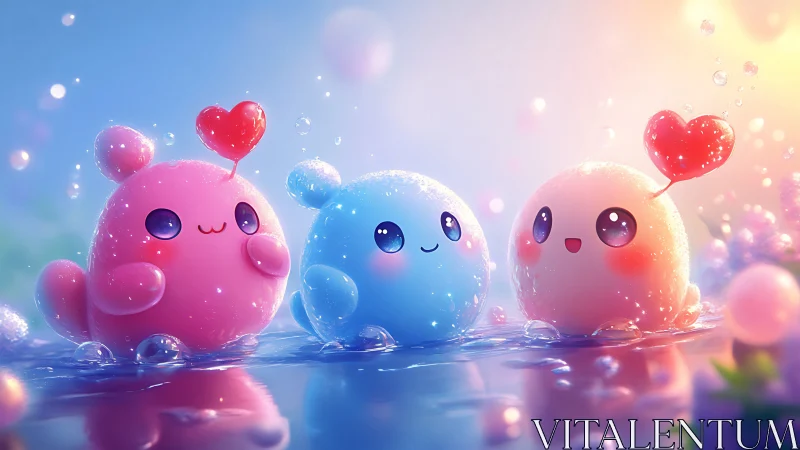 Bubble-Eyed Sweetlings Dancing in Crystalline Dreamscape.