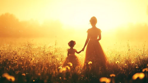 Sunlit silhouettes trade secrets in a golden wildflower sea