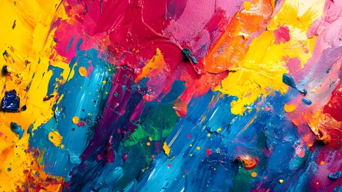 Vibrant abstract acrylic painting with bold brush textures.