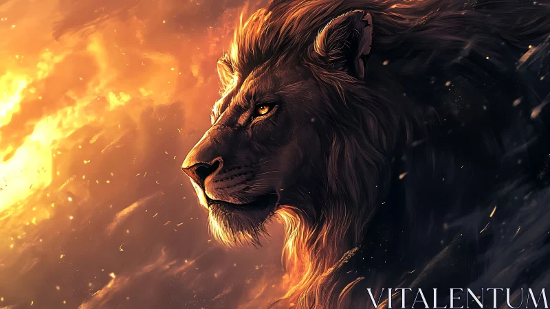 Backlit lion portrait rendered with high contrast rim lighting effects