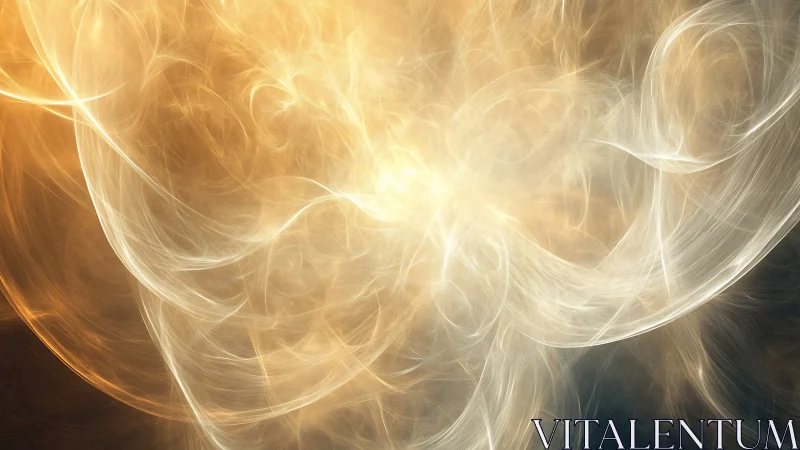 Swirling luminous fractal lines form bright golden vortex