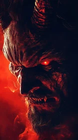 Horned demonic profile rendered in red high-contrast lighting