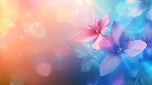 Multi-tonal gradient bokeh composition with semi-transparent floral petals exhibiting chromatic colo
