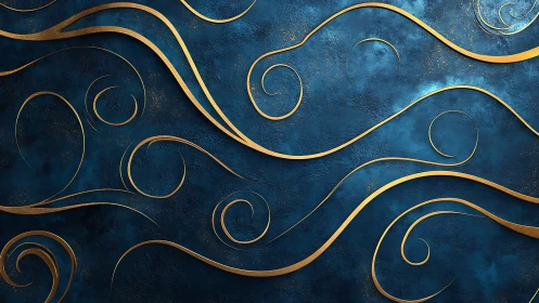Metallic scrollwork over teal textured wall in 3D relief composition.