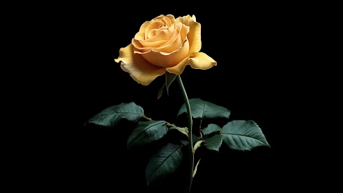 Golden Rose Against Black. Soft Lighting Highlights Delicate Petals.