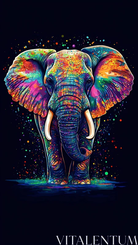 Chromatic elephant portrait in saturated digital painting style.