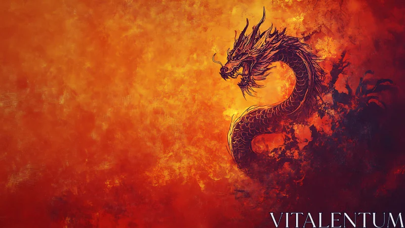 Fire dragon coils through molten sky in fierce silhouette.