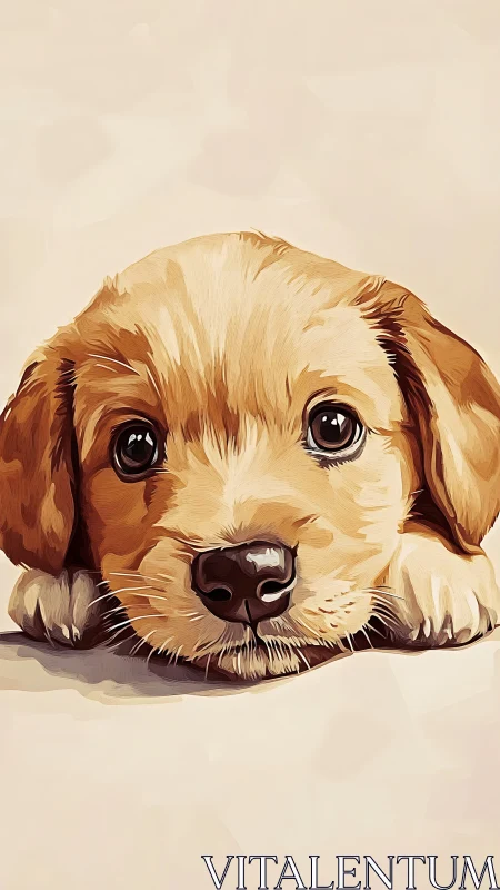 Soft-focus retriever puppy portrait in warm digital paint.