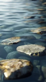 Smooth submerged stones beneath rippled clear water surface.