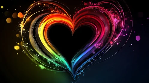Neon Heart Glowing with Rainbow Gradient Light.