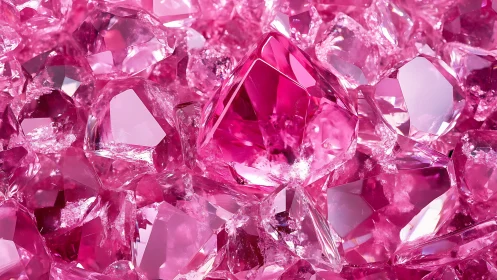 Pink gemstones cluster capture high-gloss crystalline facets.