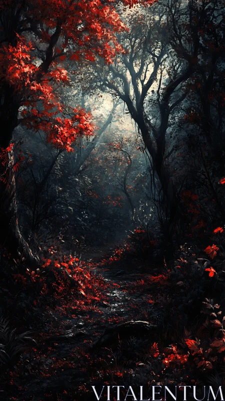 Luminous Woodland Passage: Dramatic Foliage Contrast Study.