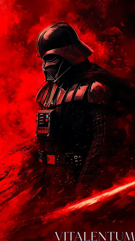 Sith warlord silhouette in searing crimson nebula storm.