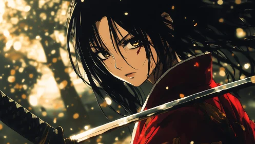 Sword-lit forest gaze of a dusk-born anime ronin soul.