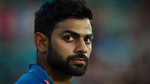Storm-eyed athlete framed in stadium hush and color bloom.