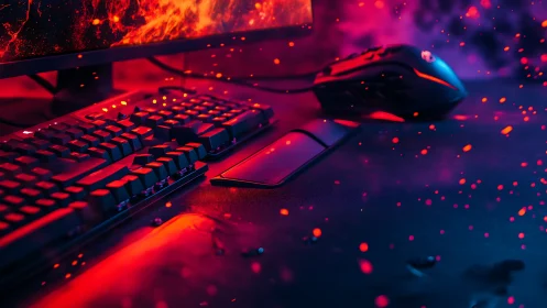 Keys and pixels ignite as a molten gaming battlestation burns